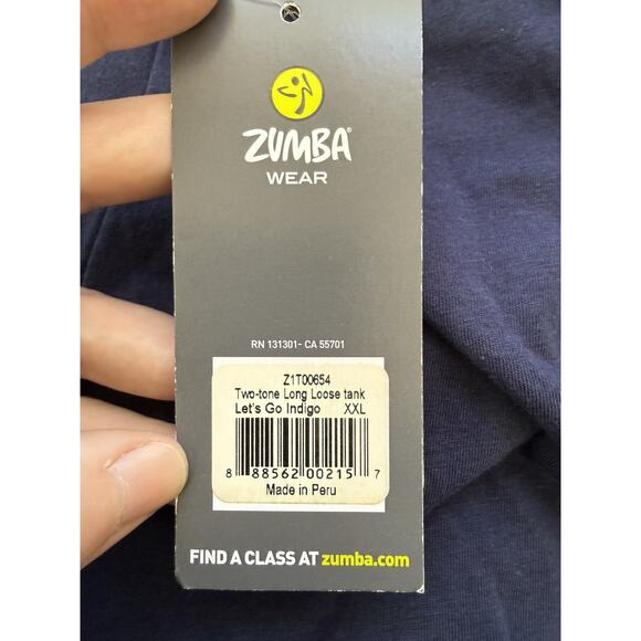 New Zumba Two Tone Long Loose Tank XXL Indigo Blue Athletic Gym - Picture 8 of 10